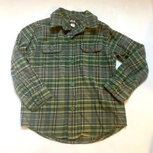 Tea Collection Olive Green Plaid Flannel Button Down